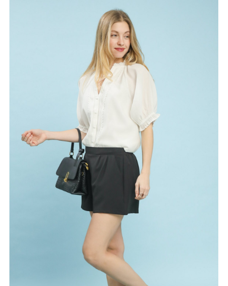 Button Down Lace Trimmed Blouse