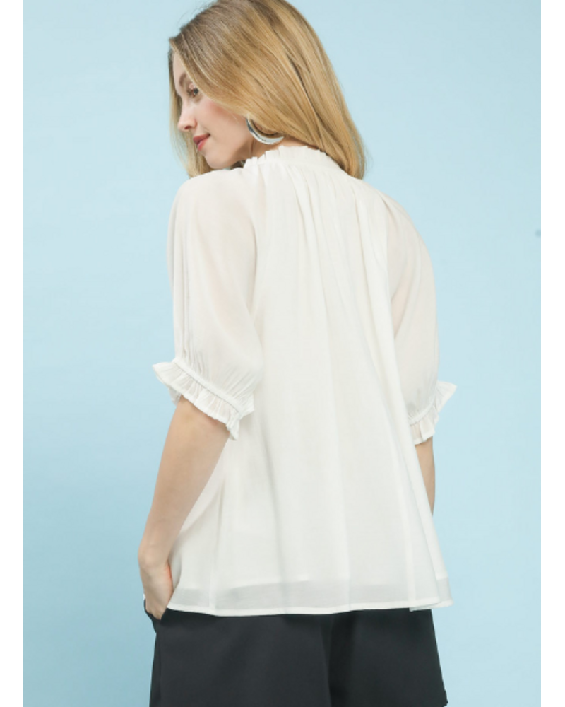Button Down Lace Trimmed Blouse