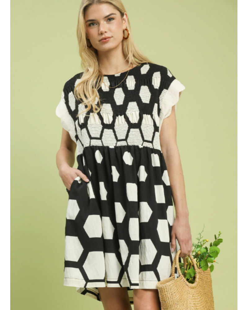 Hexagon Polk-A-Dot Babydoll Dress