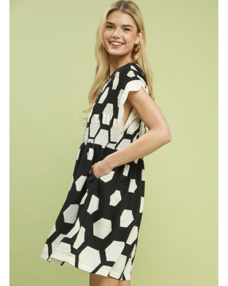Hexagon Polk-A-Dot Babydoll Dress