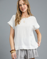 Scalloped Cap Sleeve Solid Top