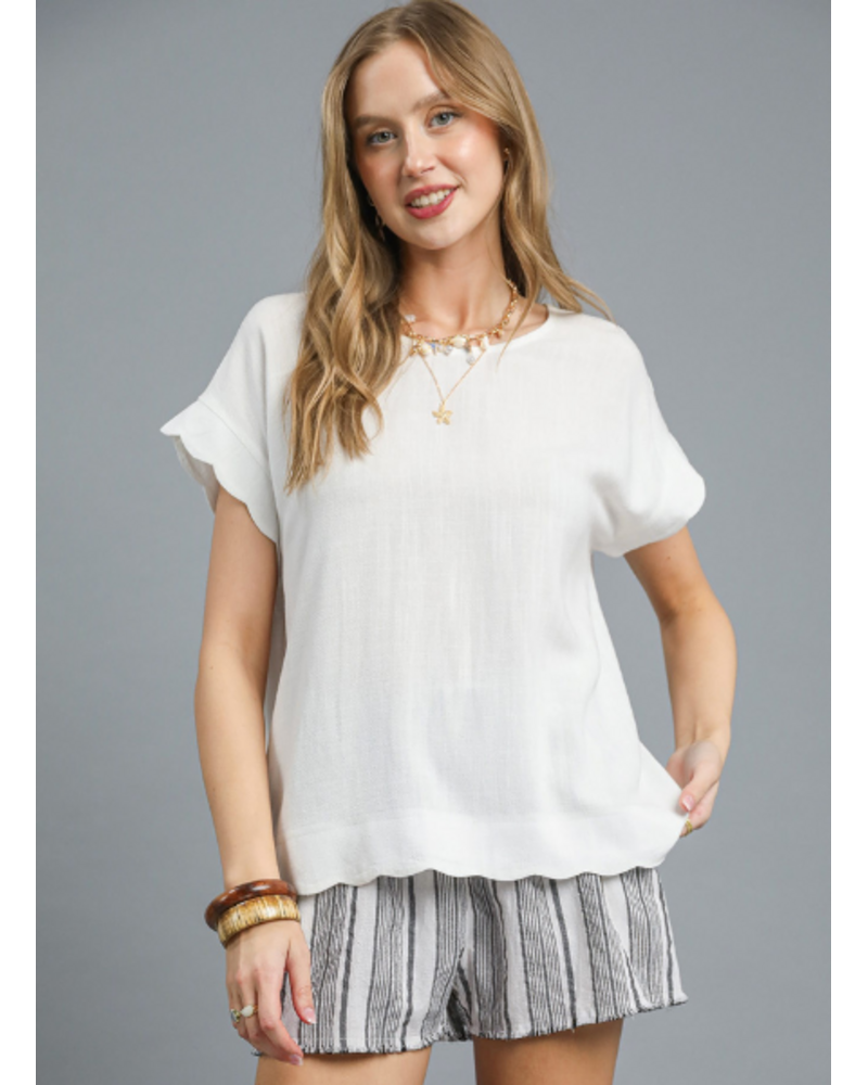 Scalloped Cap Sleeve Solid Top