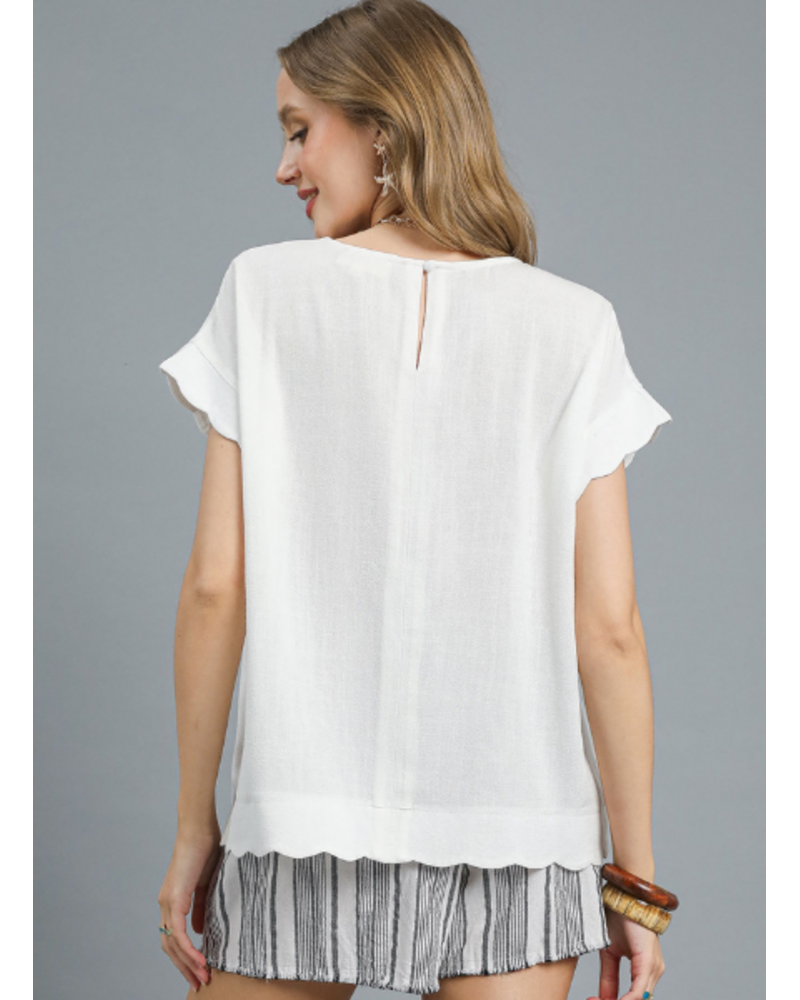 Scalloped Cap Sleeve Solid Top