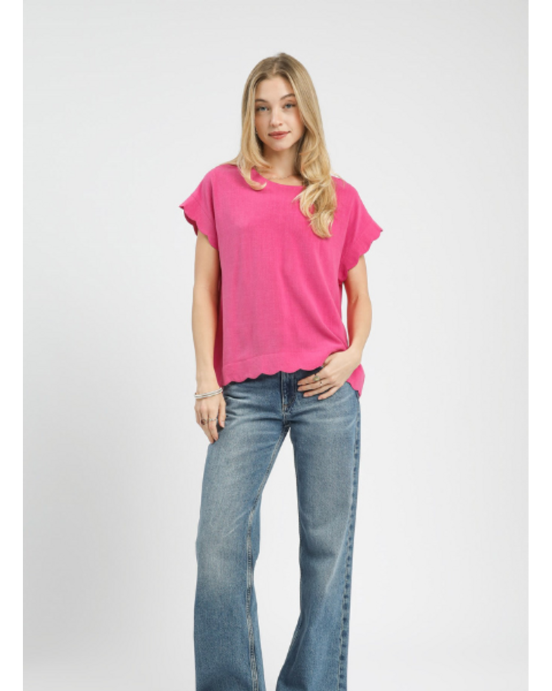 Scalloped Cap Sleeve Solid Top