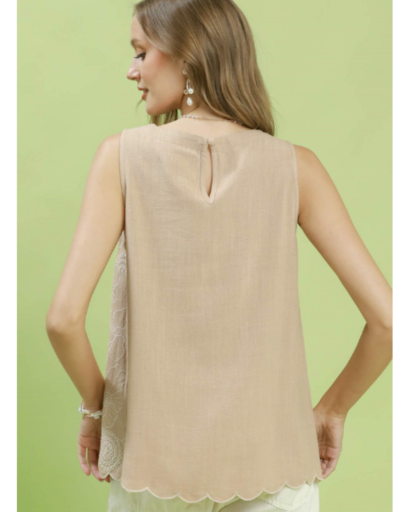 Sleeveless Embroidered Flowers Top