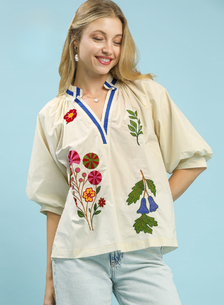 Embroidered Abstract Florals Top