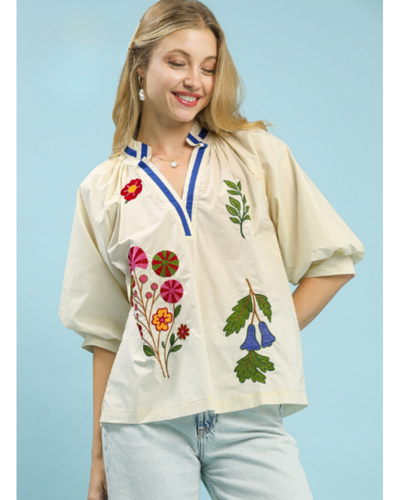Embroidered Abstract Florals Top
