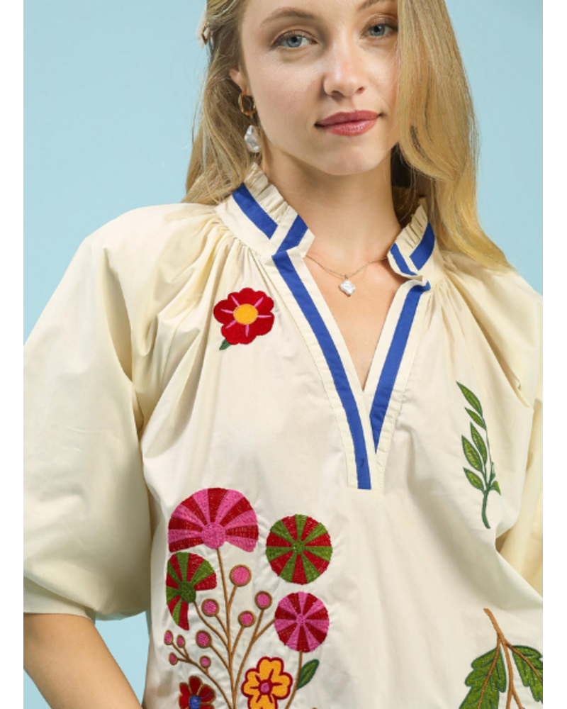 Embroidered Abstract Florals Top