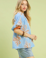 V-Neck Floral Puff Sleeve Top