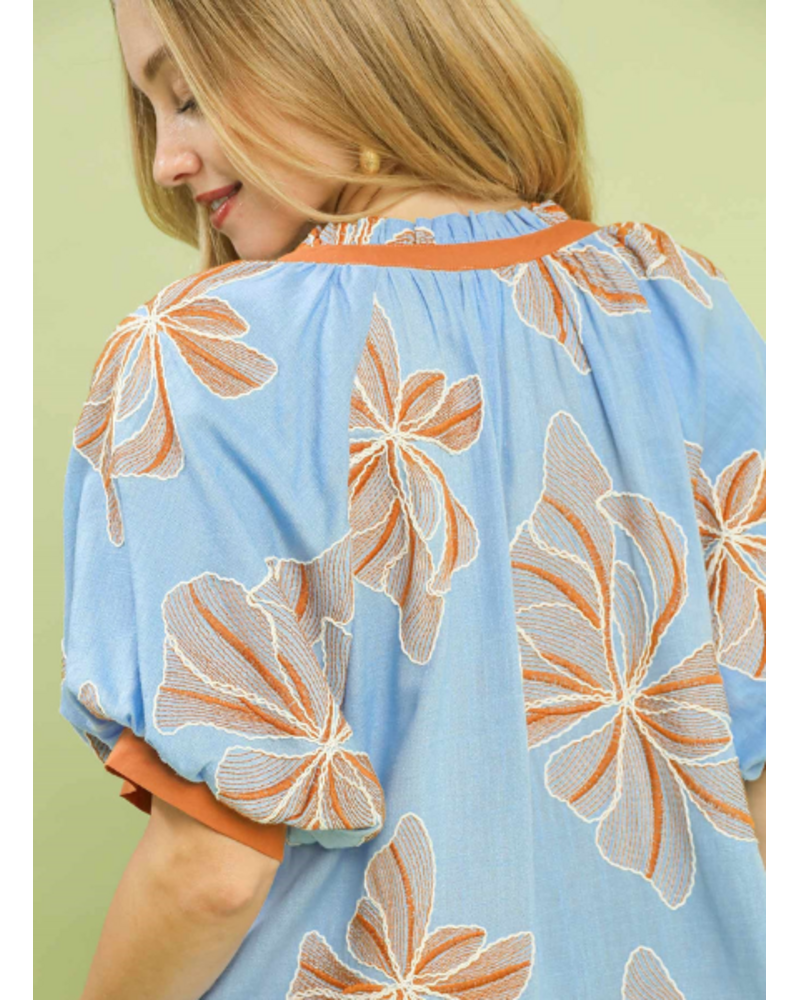 V-Neck Floral Puff Sleeve Top