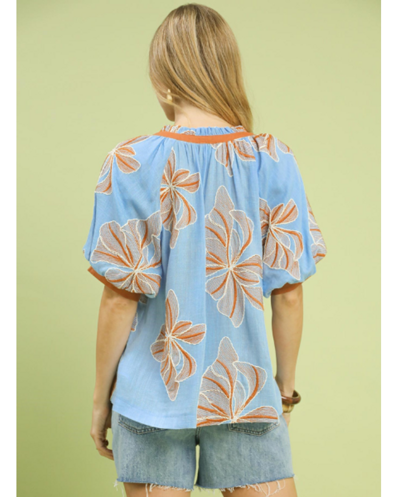 V-Neck Floral Puff Sleeve Top