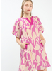 V-Neck Printed Puff Sleeve Shift Dress
