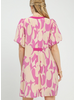 V-Neck Printed Puff Sleeve Shift Dress