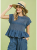 Smocked Denim Peplum Top
