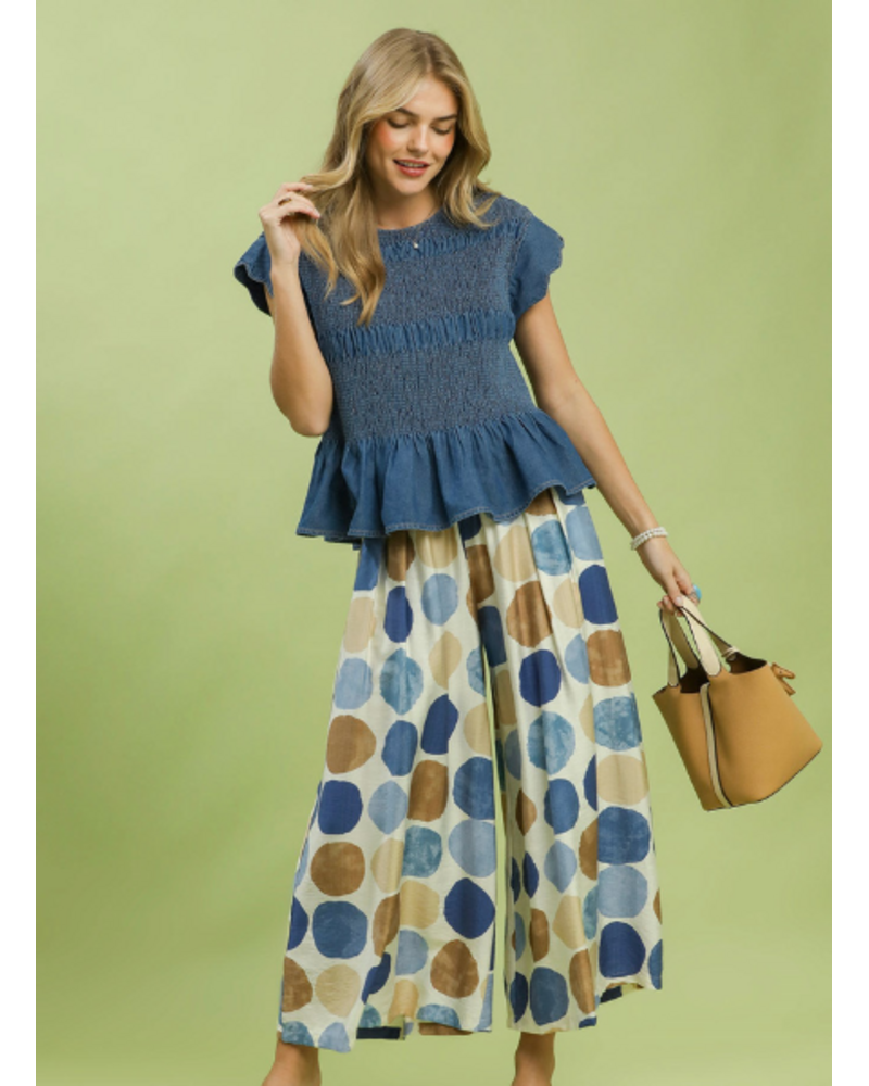 Smocked Denim Peplum Top