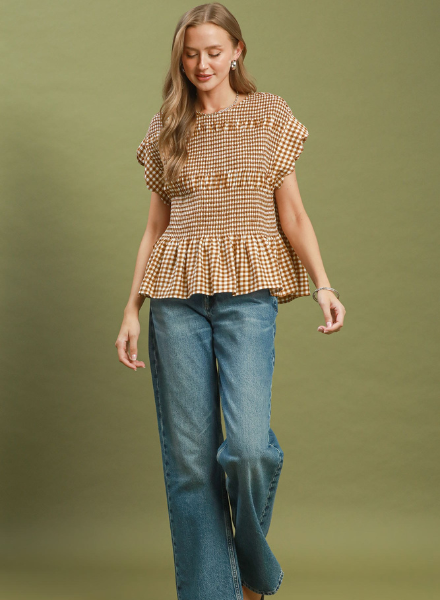 Gingham Smocked Peplum Top