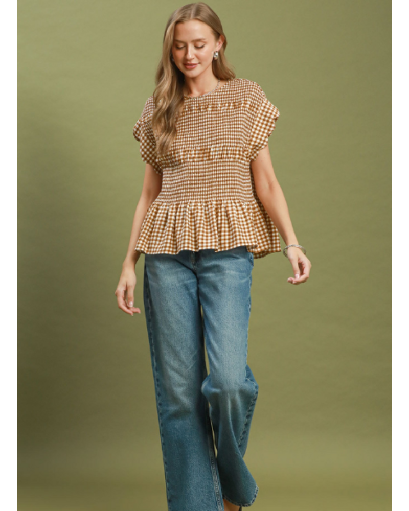 Gingham Smocked Peplum Top
