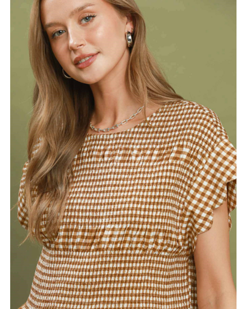 Gingham Smocked Peplum Top