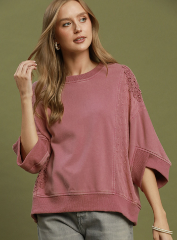 Mineral Wash Lace Patch Top