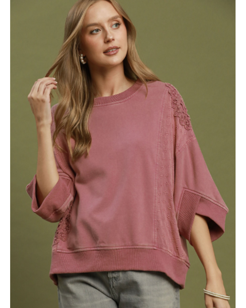 Mineral Wash Lace Patch Top