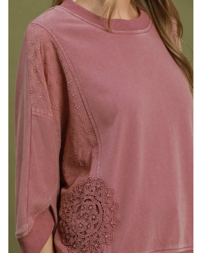 Mineral Wash Lace Patch Top