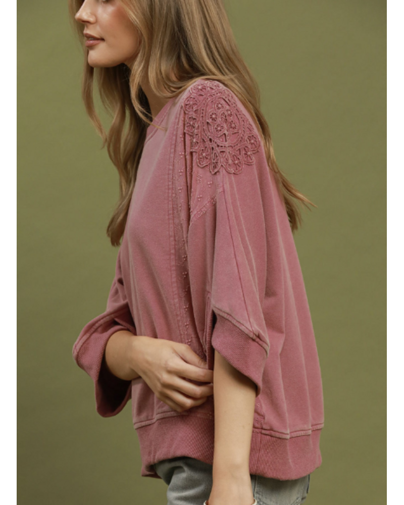 Mineral Wash Lace Patch Top