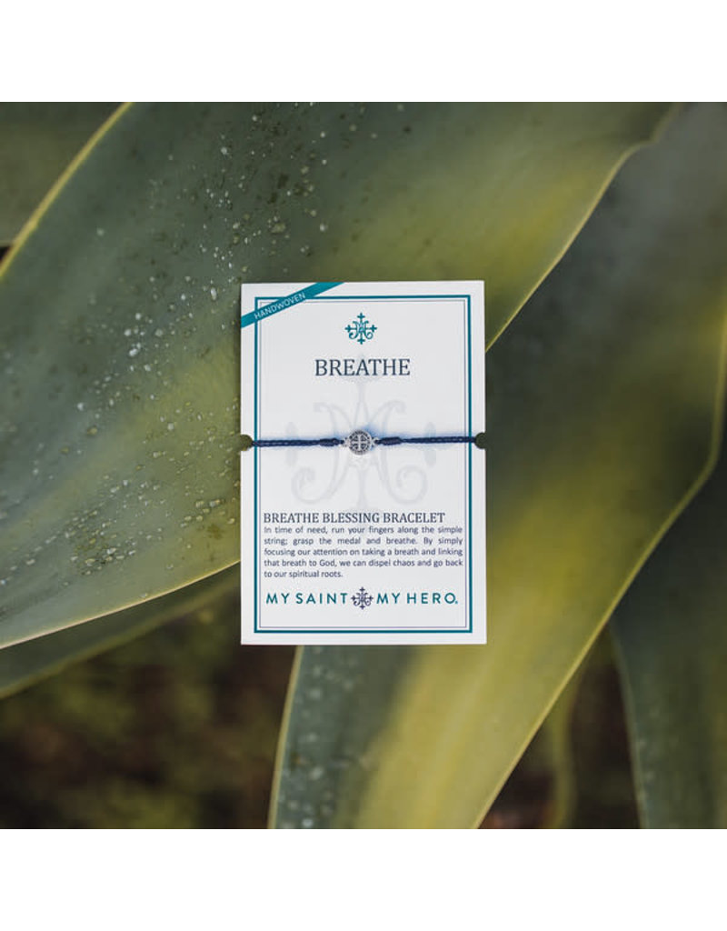 My Saint My Hero Breathe Bracelet Silver with Black Cord