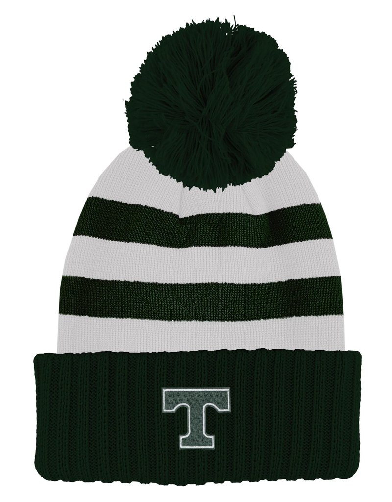 logo fit Green and White  Knit Hat with Pom