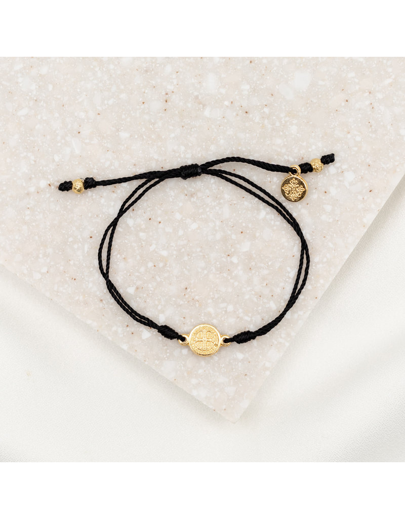 My Saint My Hero Breathe Bracelet Gold with Black Cord