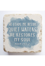 Twelve Stone Art Spiritual Coaster He Leads Me Beside Quiet Waters