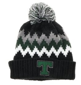 League Zig Zag Cuff Knit Hat with Pom