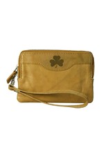 Carolina Sewn Final Sale Leather Zip Tan Clutch w/Shamrock