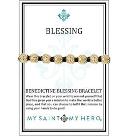 My Saint My Hero Blessing Bracelet Gold with Black Cord