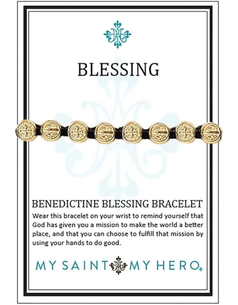 My Saint My Hero Blessing Bracelet Gold with Black Cord