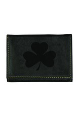 Carolina Sewn Wallet Trifold Black with Embossed Shamrock