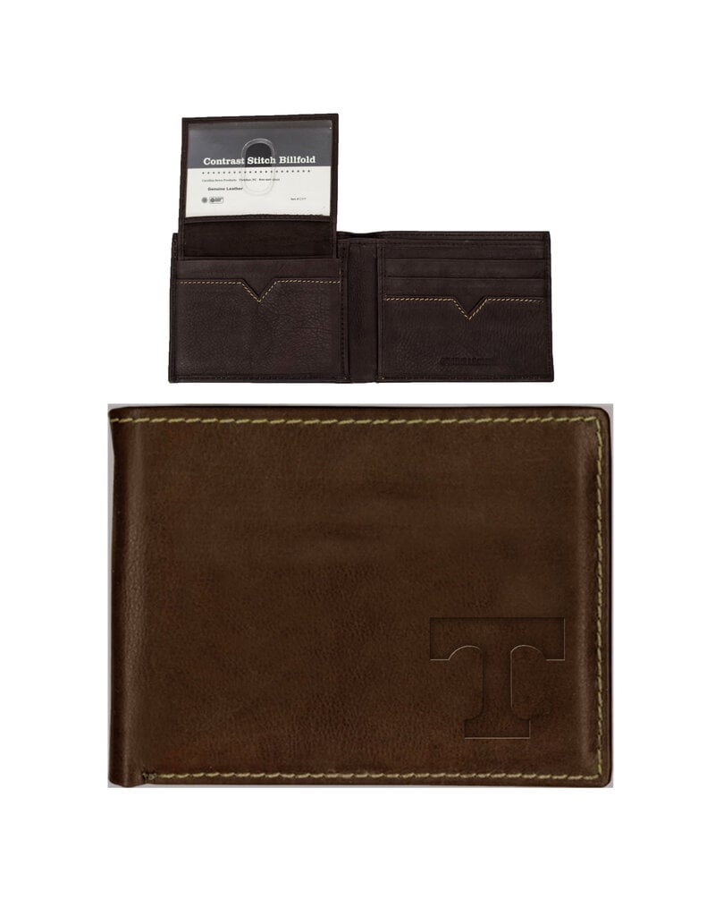 Carolina Sewn Contrast Stitch Billfold Brown -Corner T