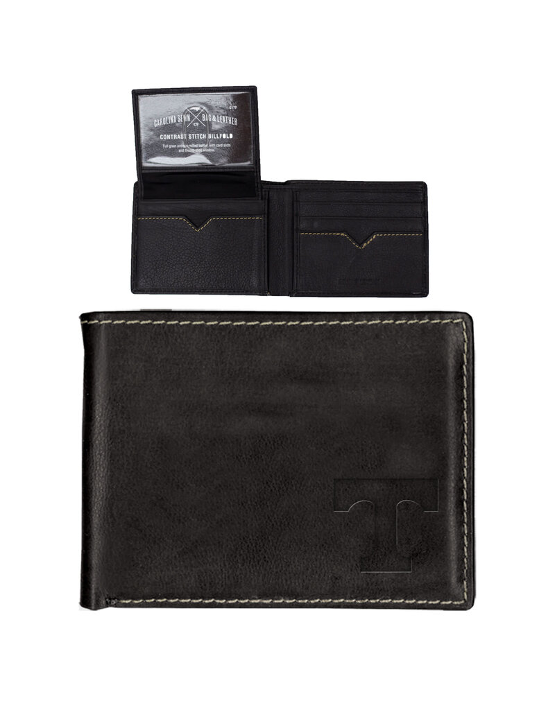 Carolina Sewn Contrast Stitch Billfold Black -Corner T
