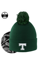 Logo Fit Green Satin Lined Cuff Knit Hat with Pom