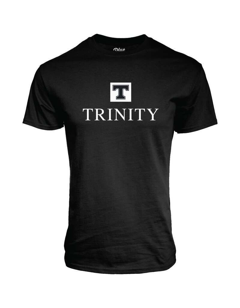 Blue 84 Ringspun Black Tee w/white ink graphic