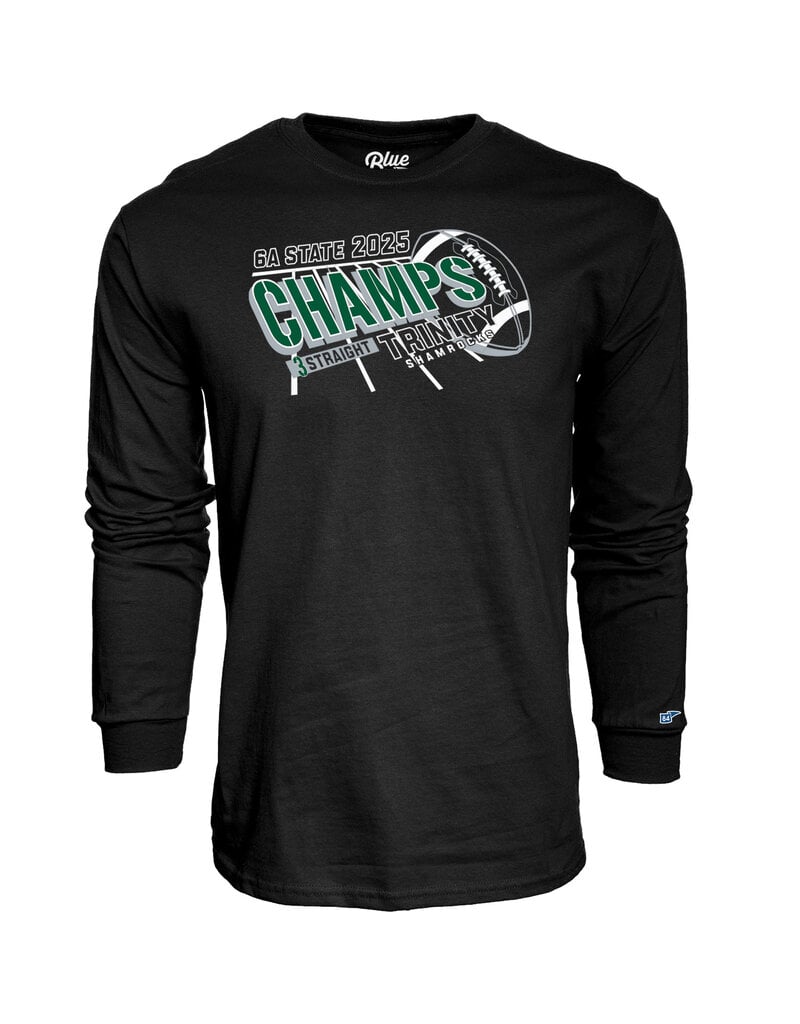Blue 84 2025 State Football Champions Black Long Sleeve Cotton Tee