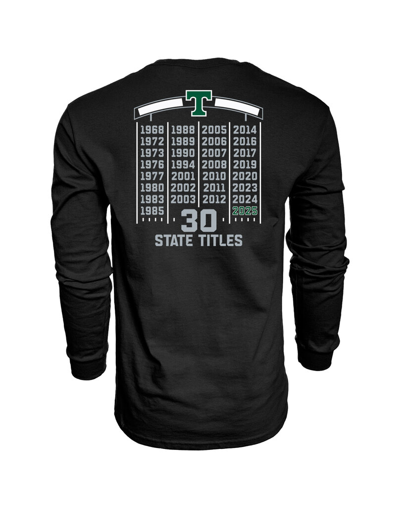 Blue 84 2025 State Football Champions Black Long Sleeve Cotton Tee