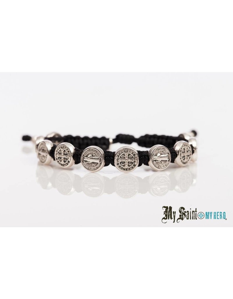 My Saint Hero Blessing Bracelet Silver With Black Cord Saint My Hero Blessing Bracelet Silver