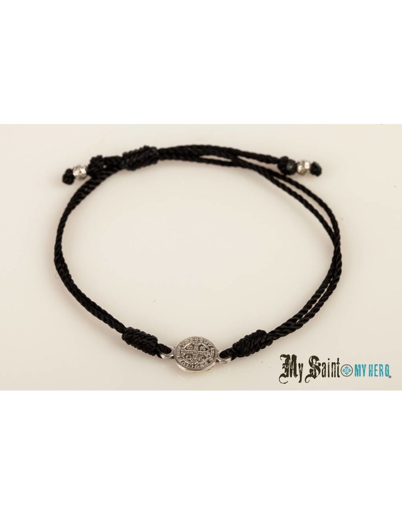 My Saint My Hero Breathe Bracelet Silver with Black Cord