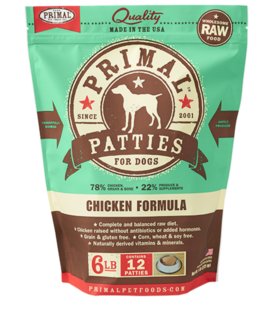 Primal Dog Frozen Raw Chicken Patties 6 LB