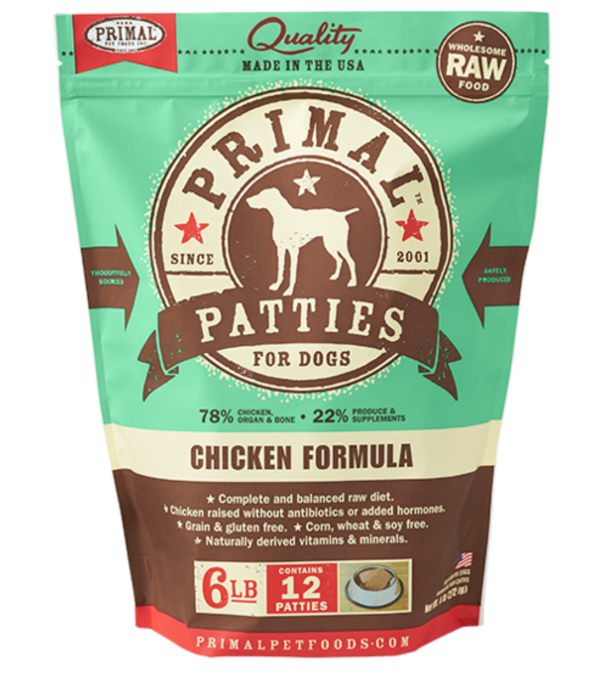 Primal Dog Frozen Raw Chicken Patties 6 LB