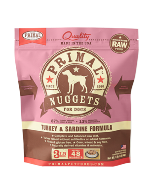 Primal Frozen Raw Dog Turkey & Sardine Nuggets 3 Lb