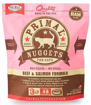Primal Frozen Raw Cat Beef/Salmon Nuggets 3 Lb