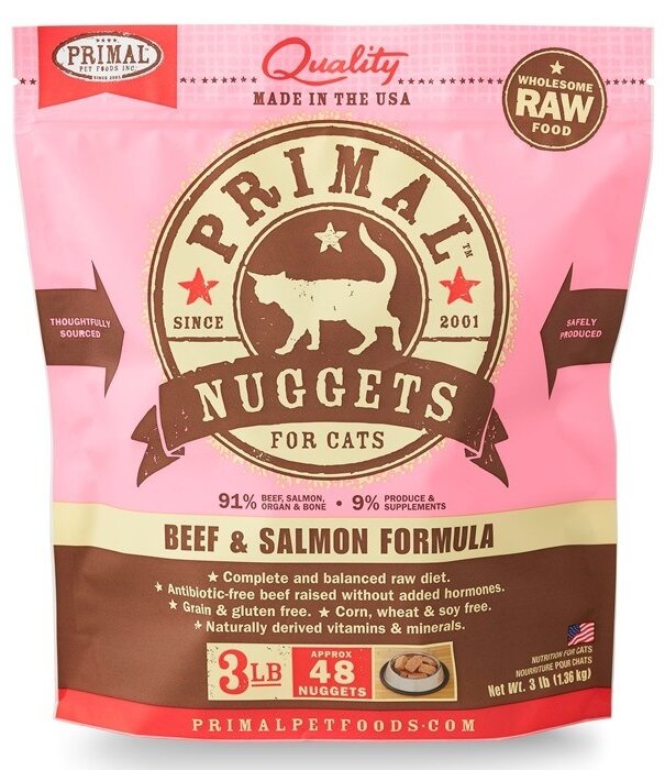 Primal Frozen Raw Cat Beef/Salmon Nuggets 3 Lb