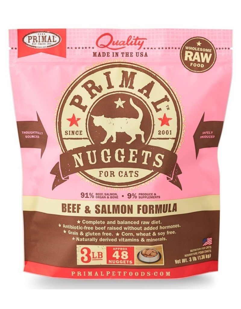 Primal Frozen Raw Cat Beef/Salmon Nuggets 3 Lb