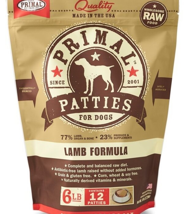 Primal Dog Frozen Raw Lamb Patties 6 LB